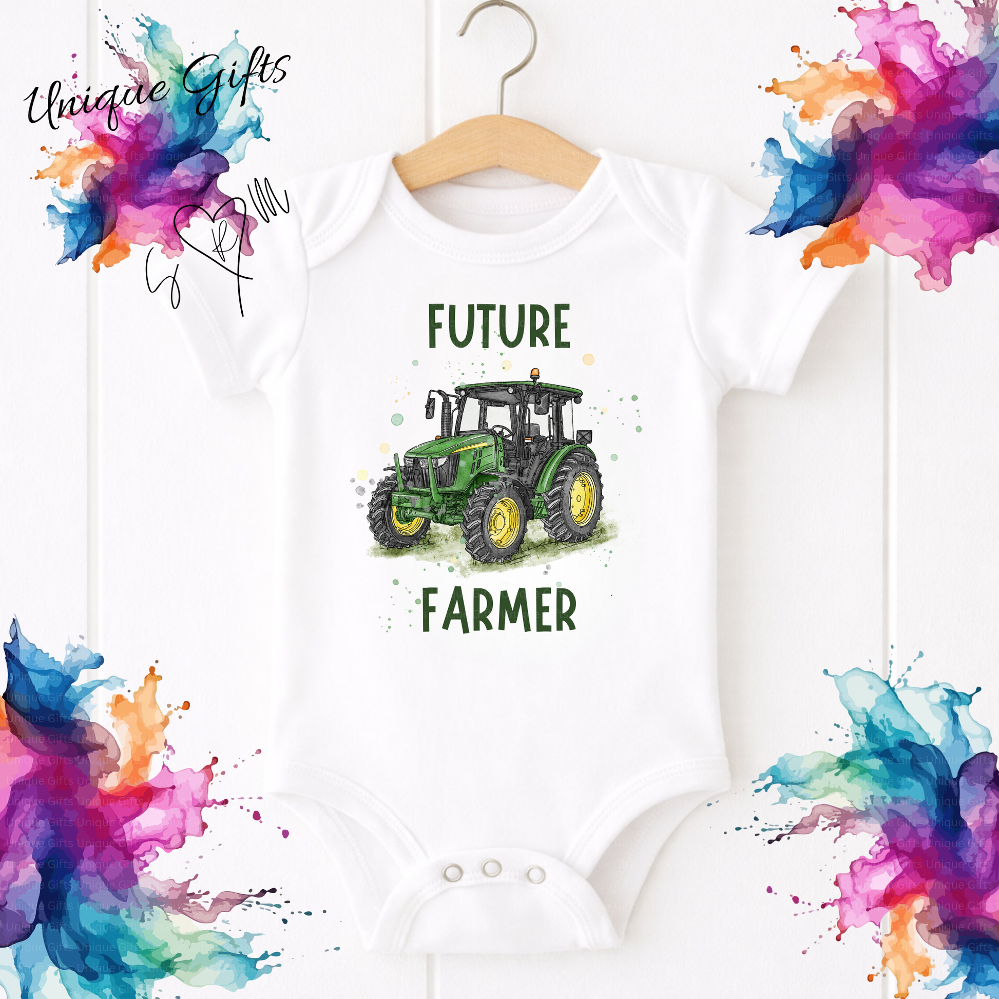 Personalised Future Farmer Baby Grow – Tractor Design – Personalised Gift for Baby