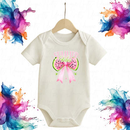 Personalised Summer Vibes Baby Grow – Watermelon Ribbon Design