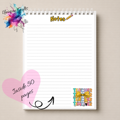 Personalised Teacher Notebook – Yellow Bow Design