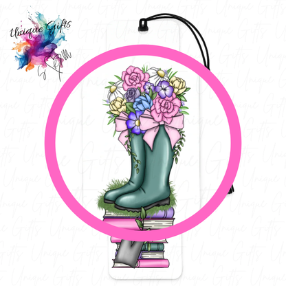Wellies bookmark close up – charming garden design, personalised gift for garden lovers