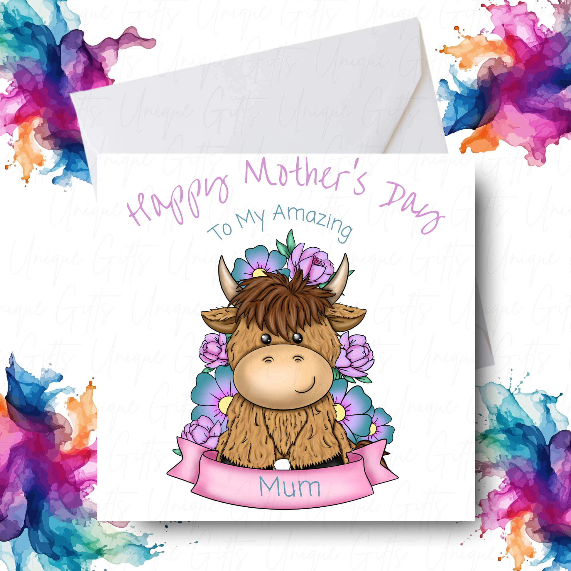 Highland Cow to an Amazing Mum Mother's Day Card Design – Unique Gifts