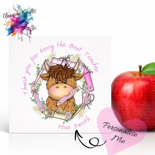 Best Teacher Card – Highland Cow