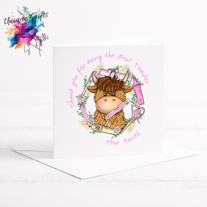 Best Teacher Card – Highland Cow