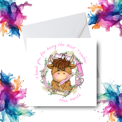 Best Teacher Card – Highland Cow