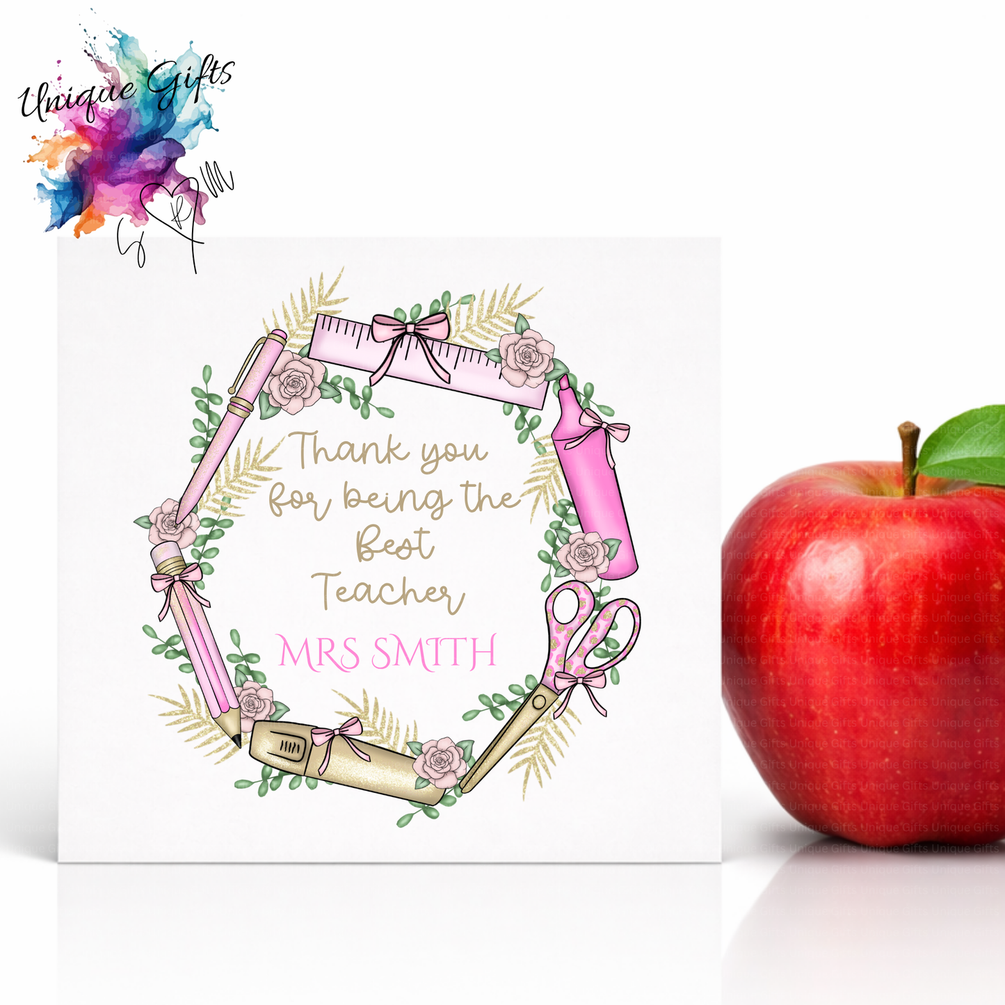 Best Teacher Card – Stationery Wreath