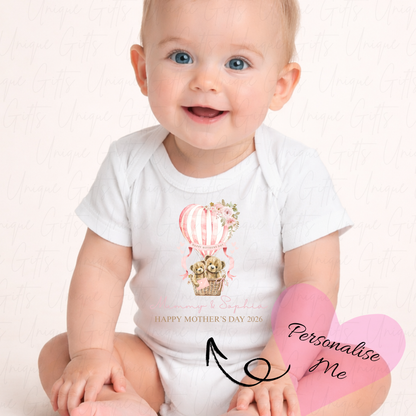 Happy Mother's Day Hot Air Balloon Baby Grow | Unique Gifts