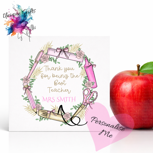 Best Teacher Card – Stationery Wreath