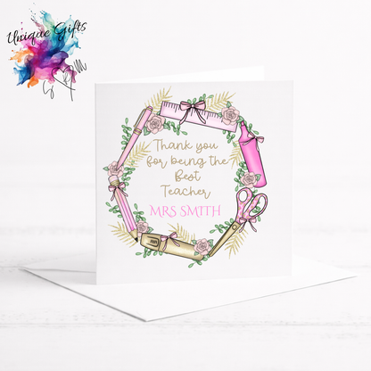 Best Teacher Card – Stationery Wreath