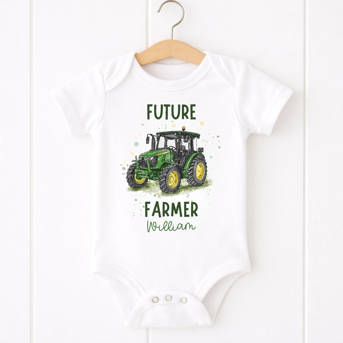 Personalised Future Farmer Baby Grow – Tractor Design – Personalised Gift for Baby