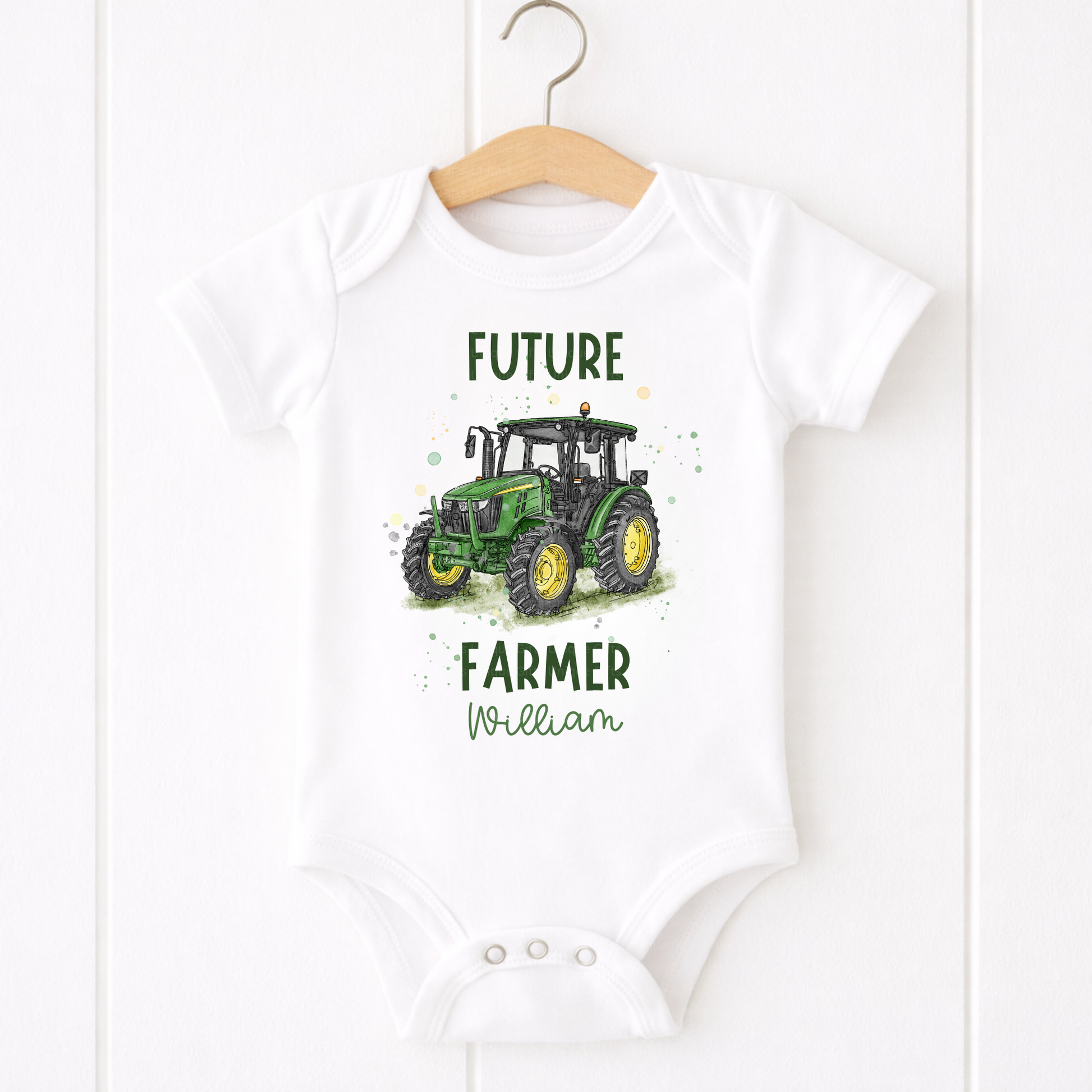 Personalised Future Farmer Baby Grow – Tractor Design – Personalised Gift for Baby