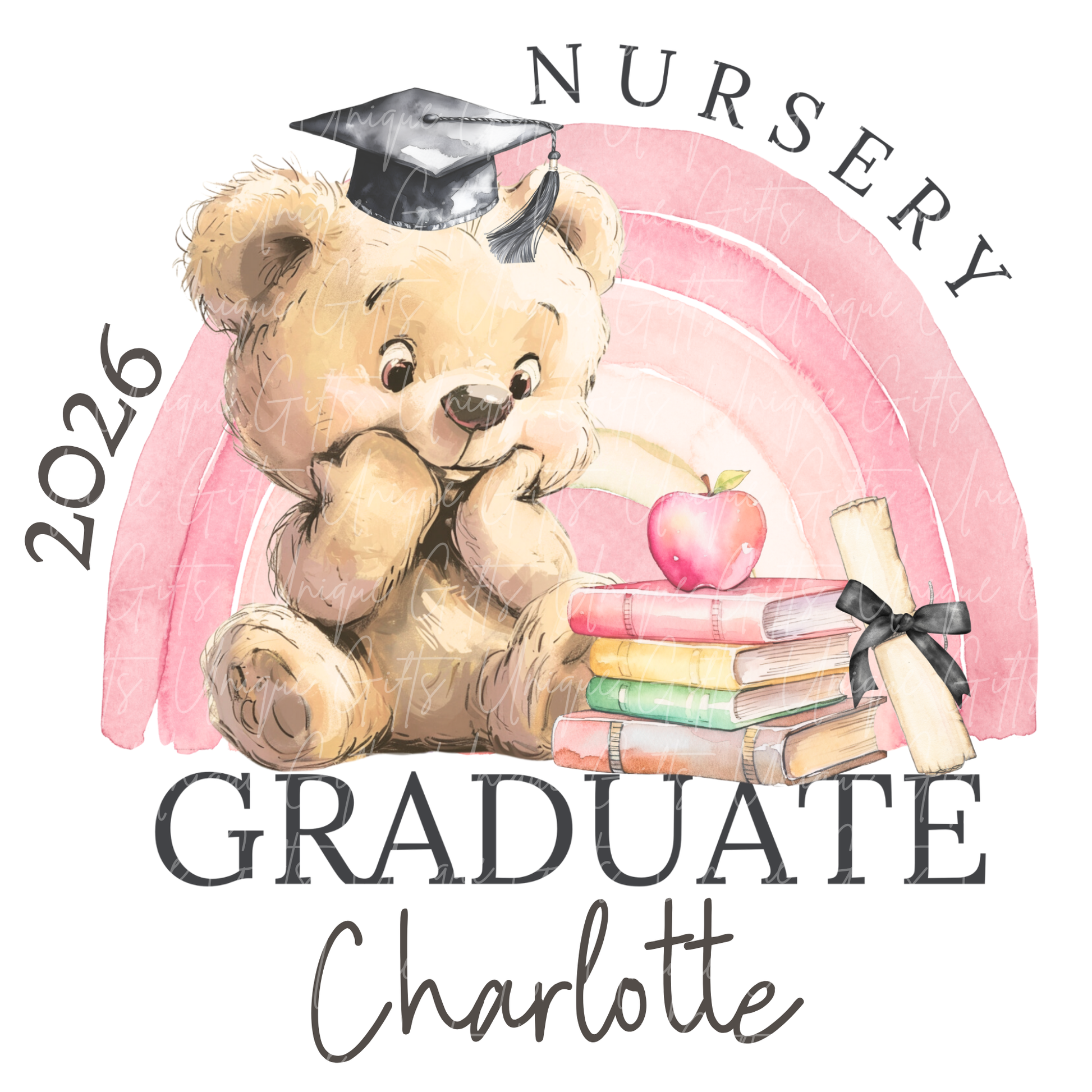 Personalised nursery graduate children's t-shirt – custom name kids tee, sizes 3-4 years to 5-6 years