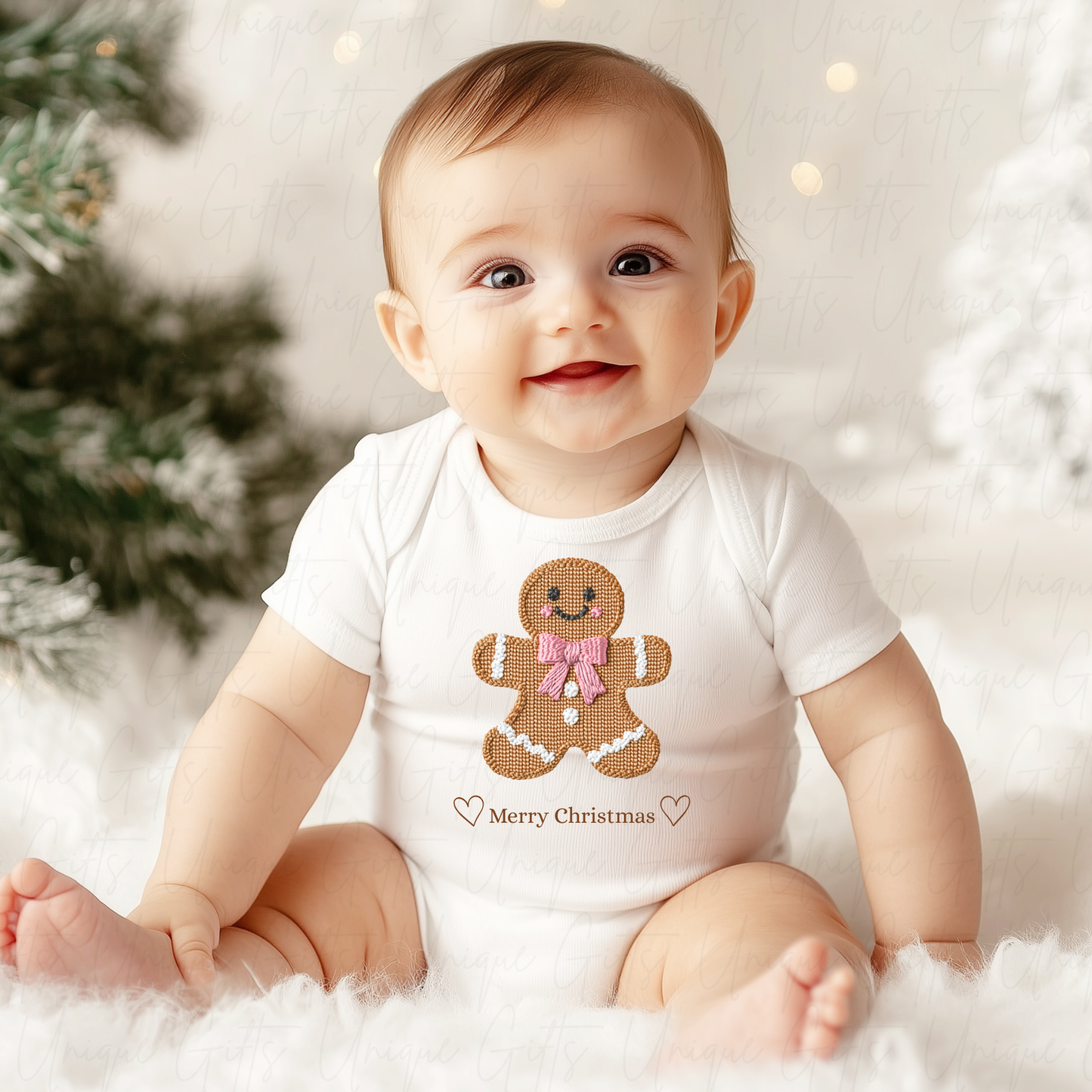 Christmas Baby Grow – Cute Pink Gingerbread Man Design