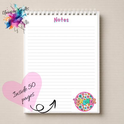 Personalised Teacher Notebook – Teal Floral Design