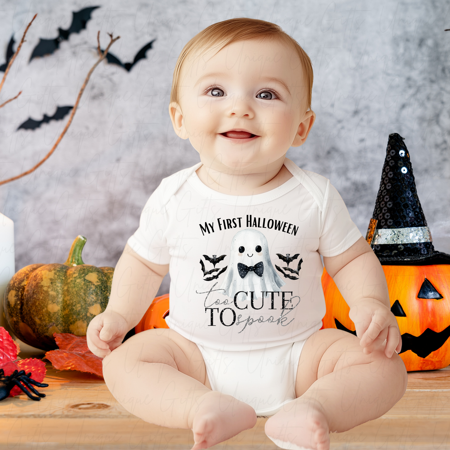 Personalised First Halloween Baby Grow – “Too Cute to Spook”