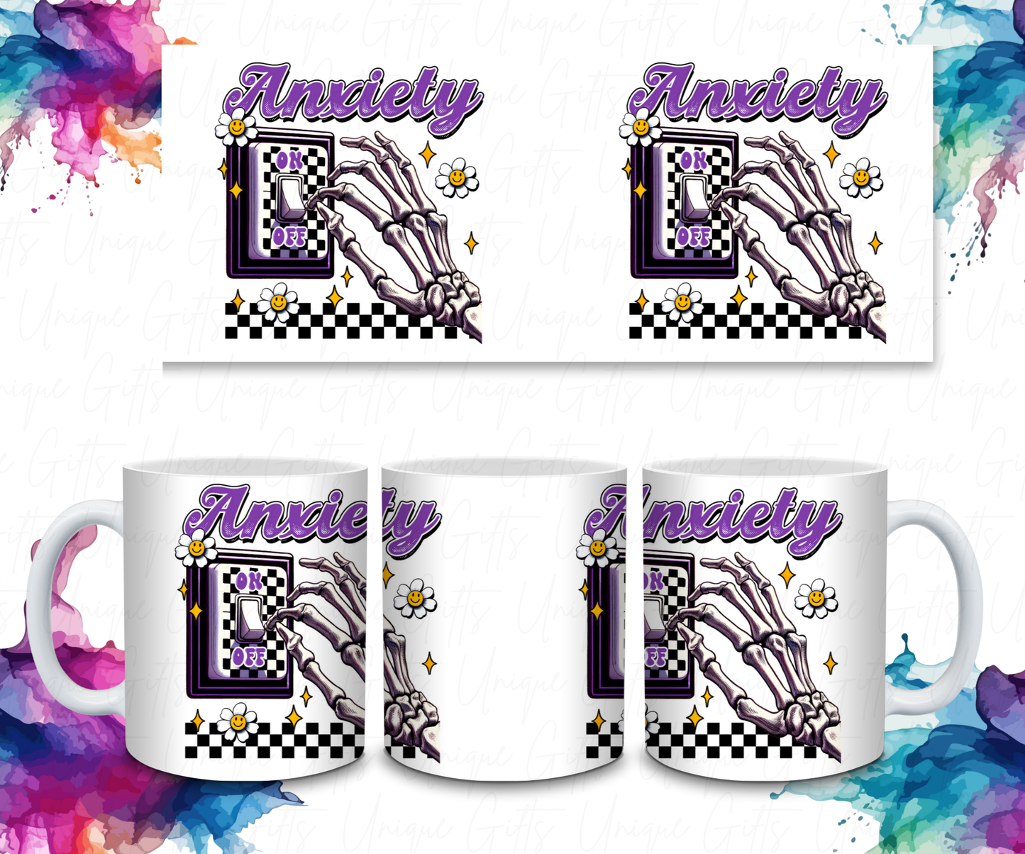 Coffee Mug Featuring a Anxiety Design.