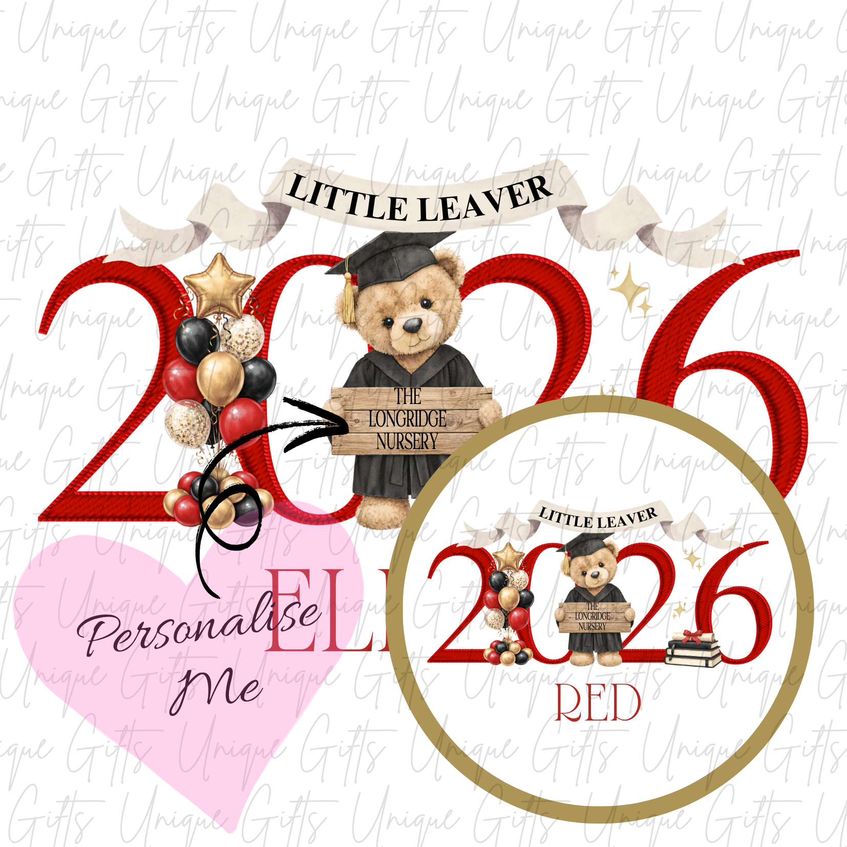 Nursery graduate 2026 card with bear and ABC blocks design with red personalised name | Unique Gifts