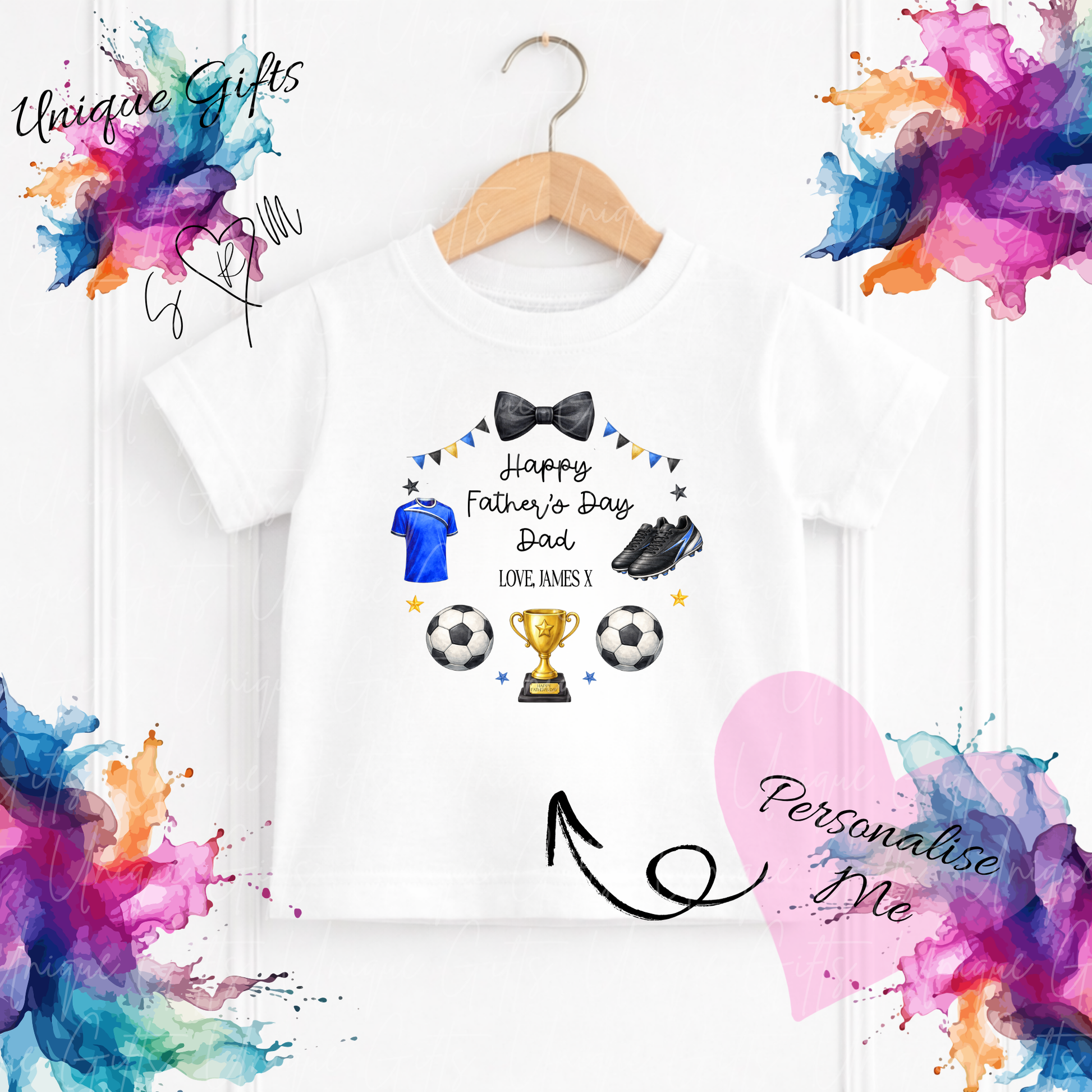Personalised football t-shirt – Dad or Grandad's little footballer kids tee, sizes 6 months to 5-6 years