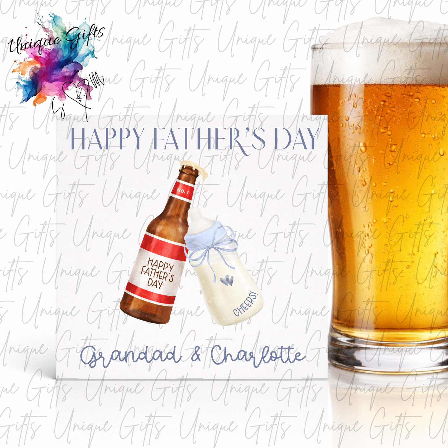 personalised-beer-pint-glass-fathers-day-card-daddy-or-grandad | Unique Gifts