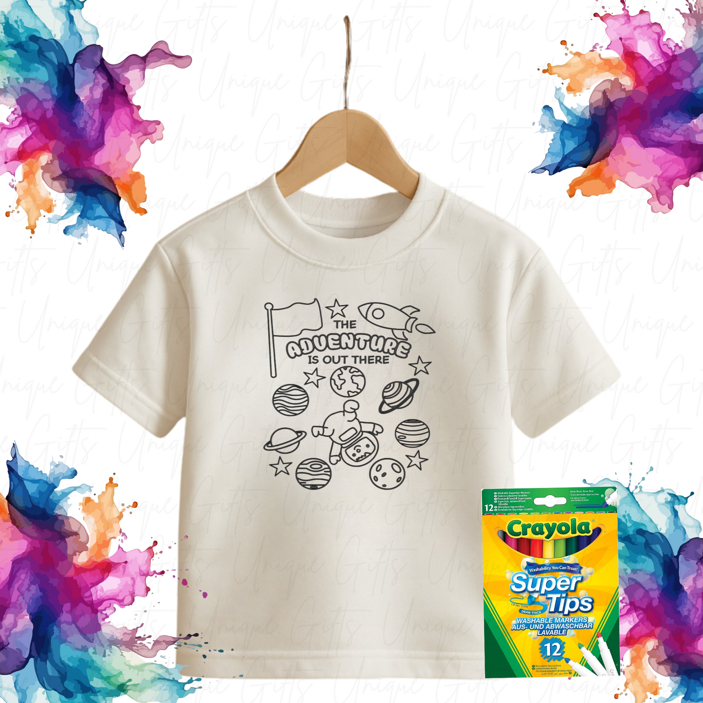 Colour Me In T-Shirt – The Adventure is Out There | Kids Creative Activity Tee | 100% Cotton