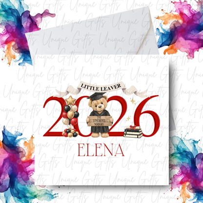Nursery leavers card shown with white envelope and personalised name Elena | Unique Gifts