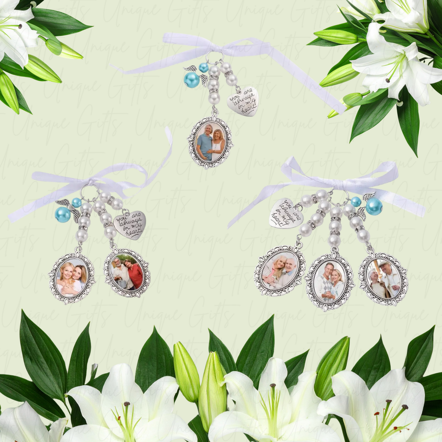 Pearl Pendant Wedding Bouquet Charm – Memorial Photo Pendant Keepsake