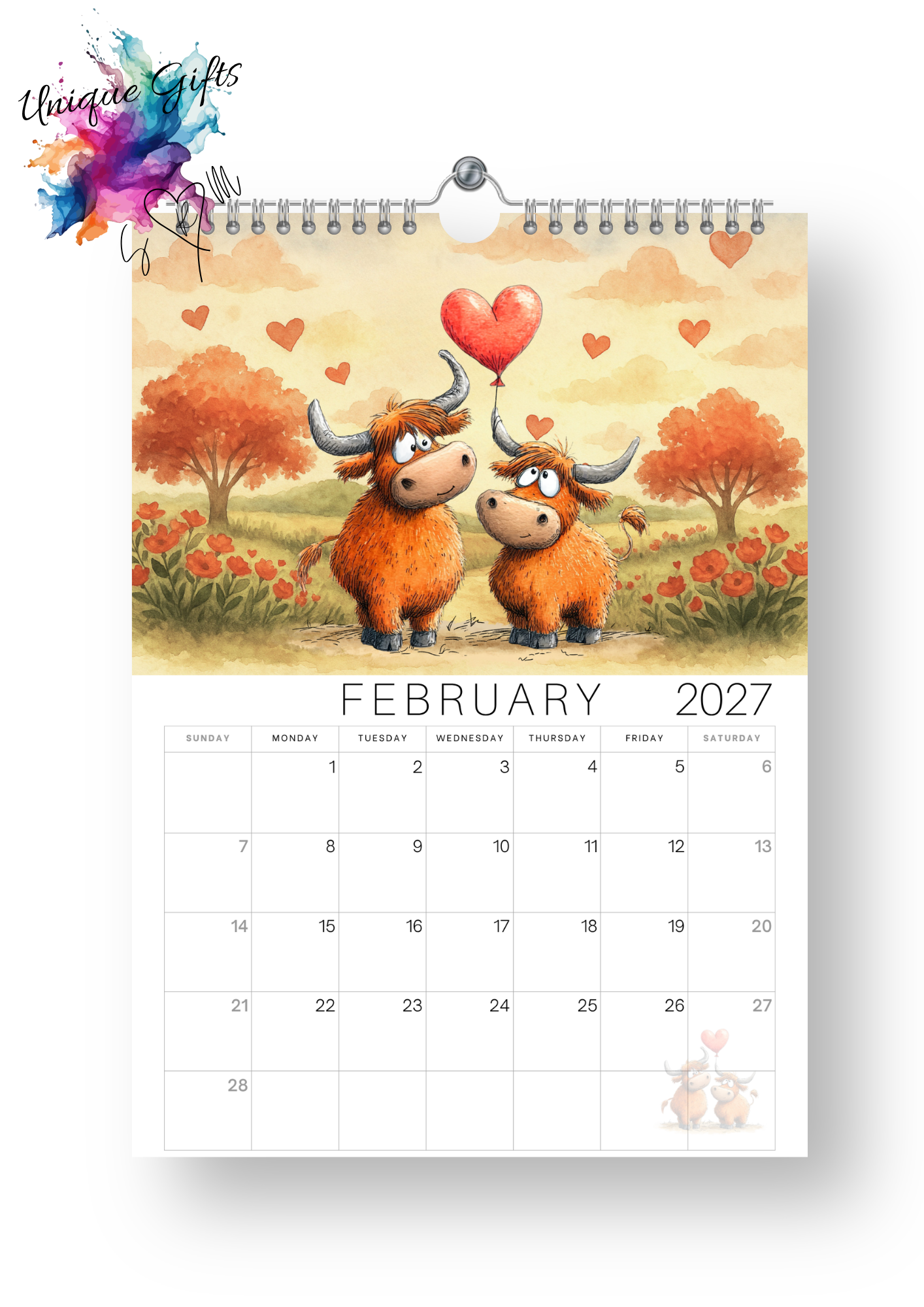Moo-tiful Moments Highland Cow Calendar 2027