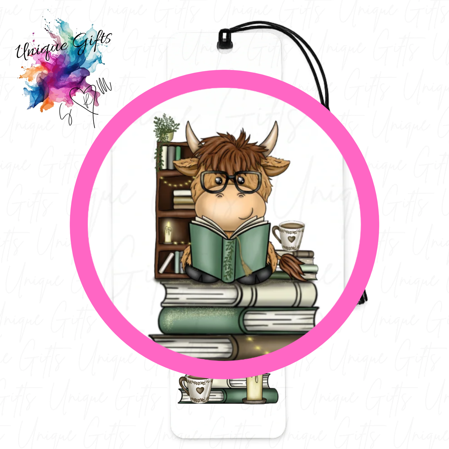 Highland cow classic reading bookmark close up – charming design, personalised book lover gift