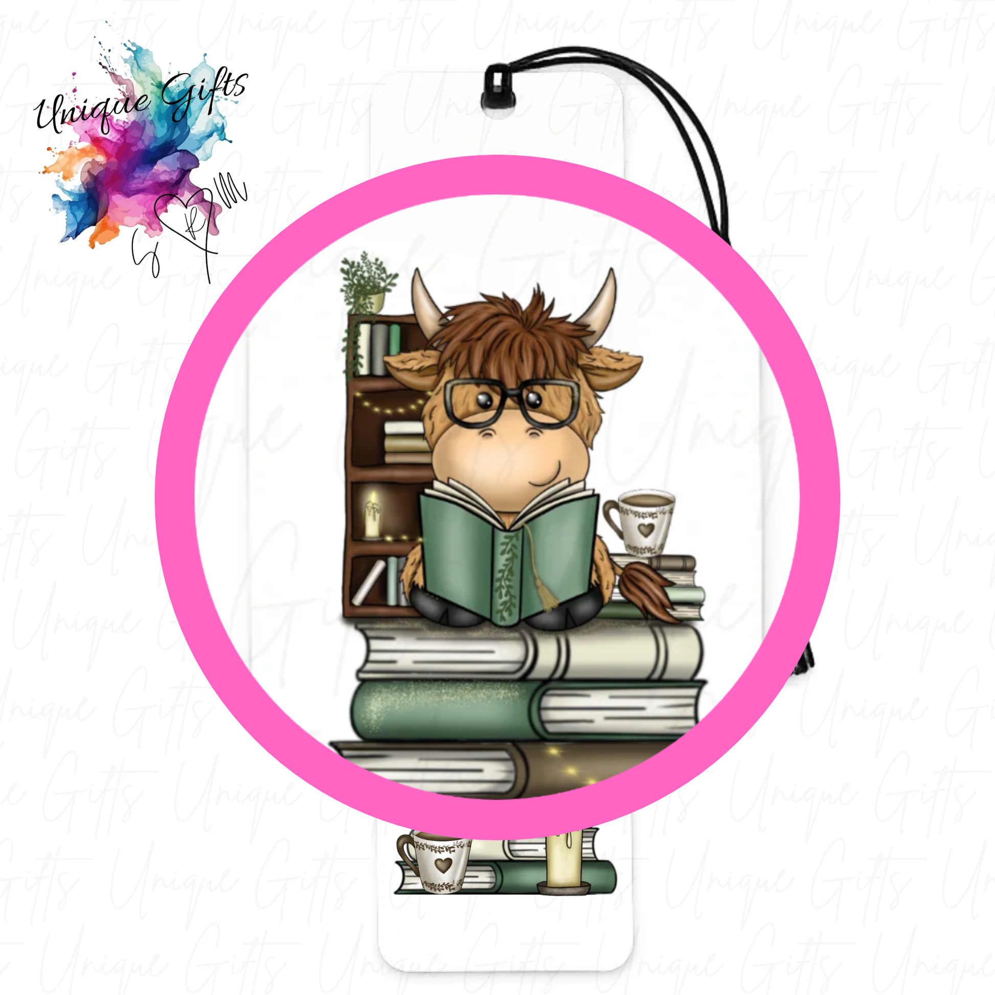 Highland cow classic reading bookmark close up – charming design, personalised book lover gift