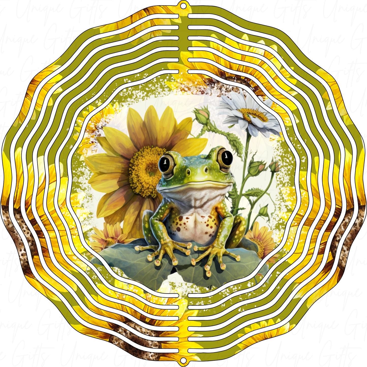 Wind Spinner Cute Frog with Sunflowers Design.
