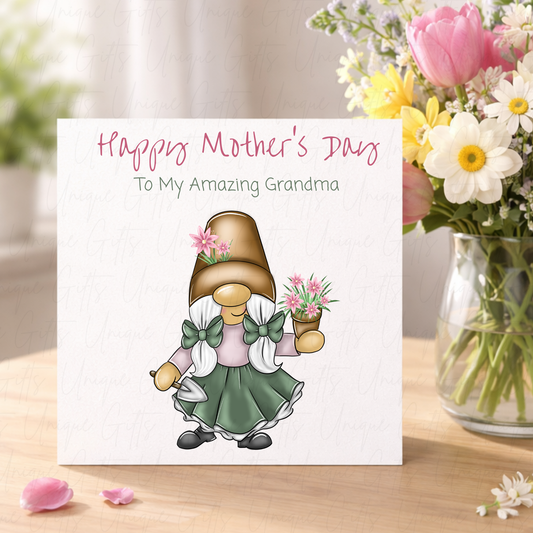 Personalised Mother's Day Card – Gardening Grandma Gonk – Lifestyle Shot
