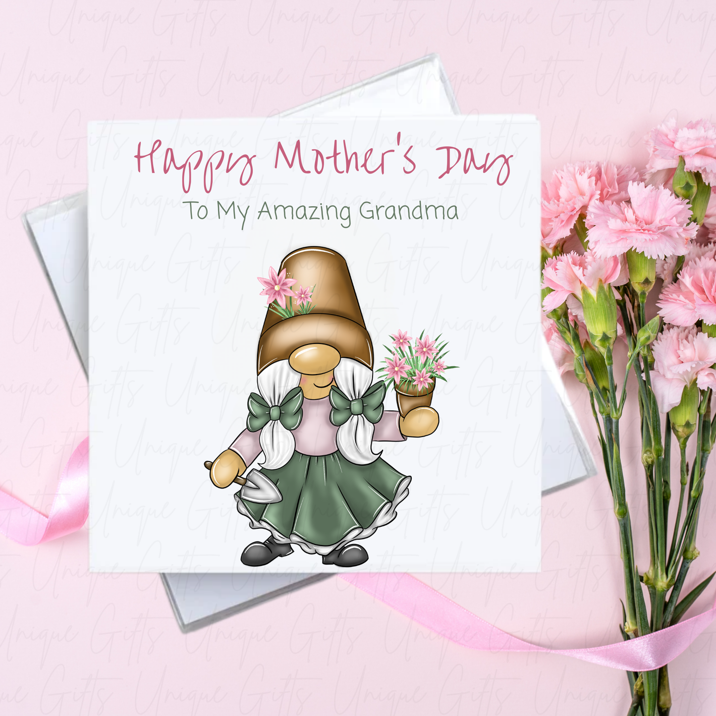 Personalised Mother's Day Card – Gardening Grandma Gonk – With Envelope