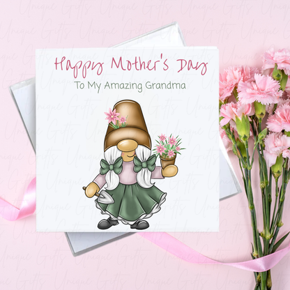 Personalised Mother's Day Card – Gardening Grandma Gonk – With Envelope