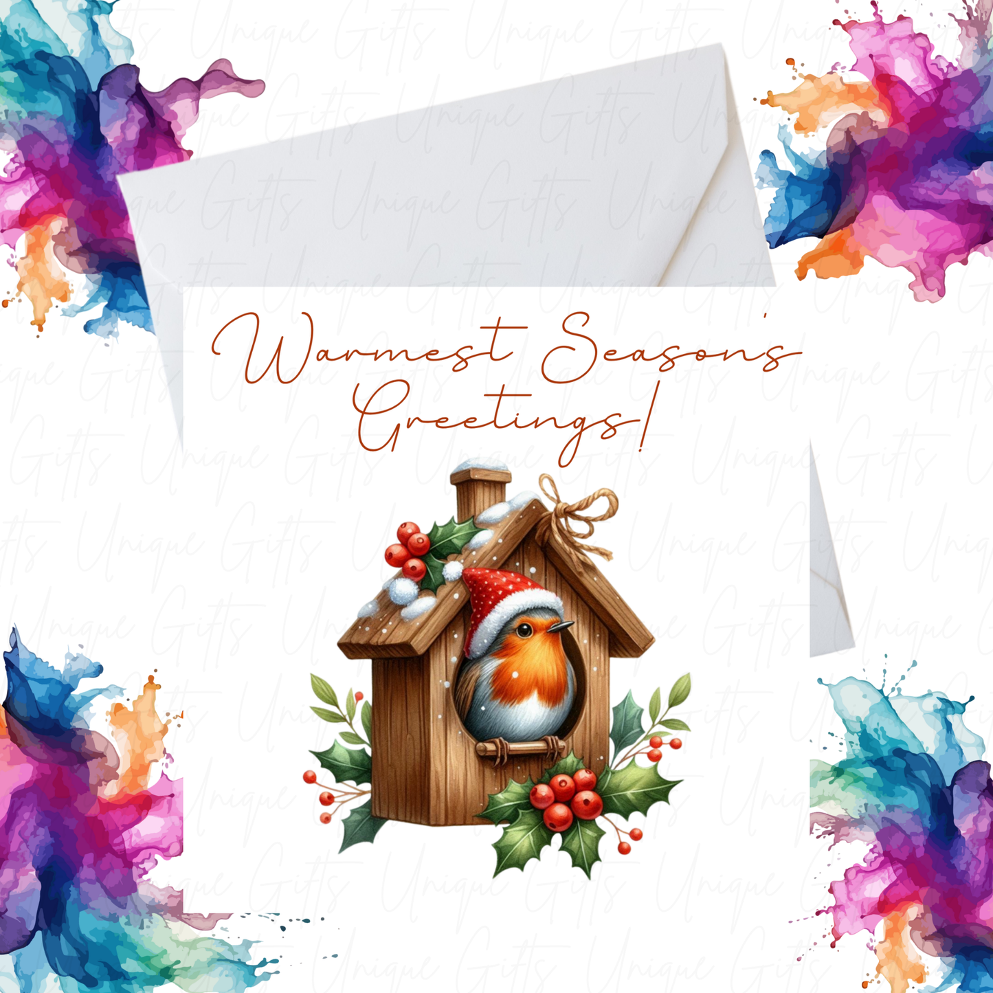 Christmas Card – Robin in Bird House Design, Festive Holiday Greeting Card