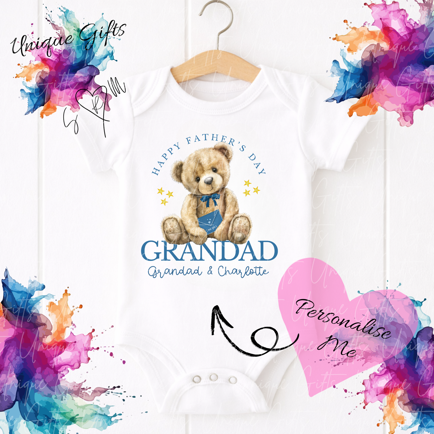 Cute Bear Daddy or Grandad Baby Grow | Unique Gifts