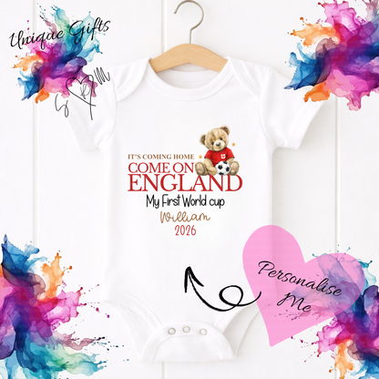 Personalised First World Cup Baby Grow – Boy – No Bow
