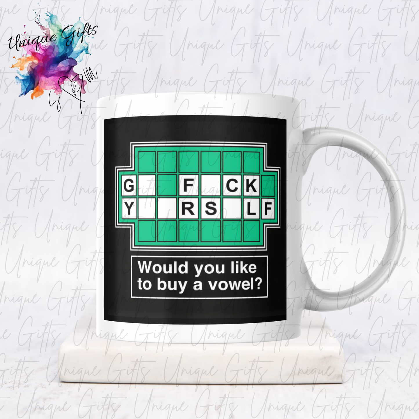 Would You Like to Buy a Vowel?” Funny Mug – Cheeky Novelty Coffee Cup Gift