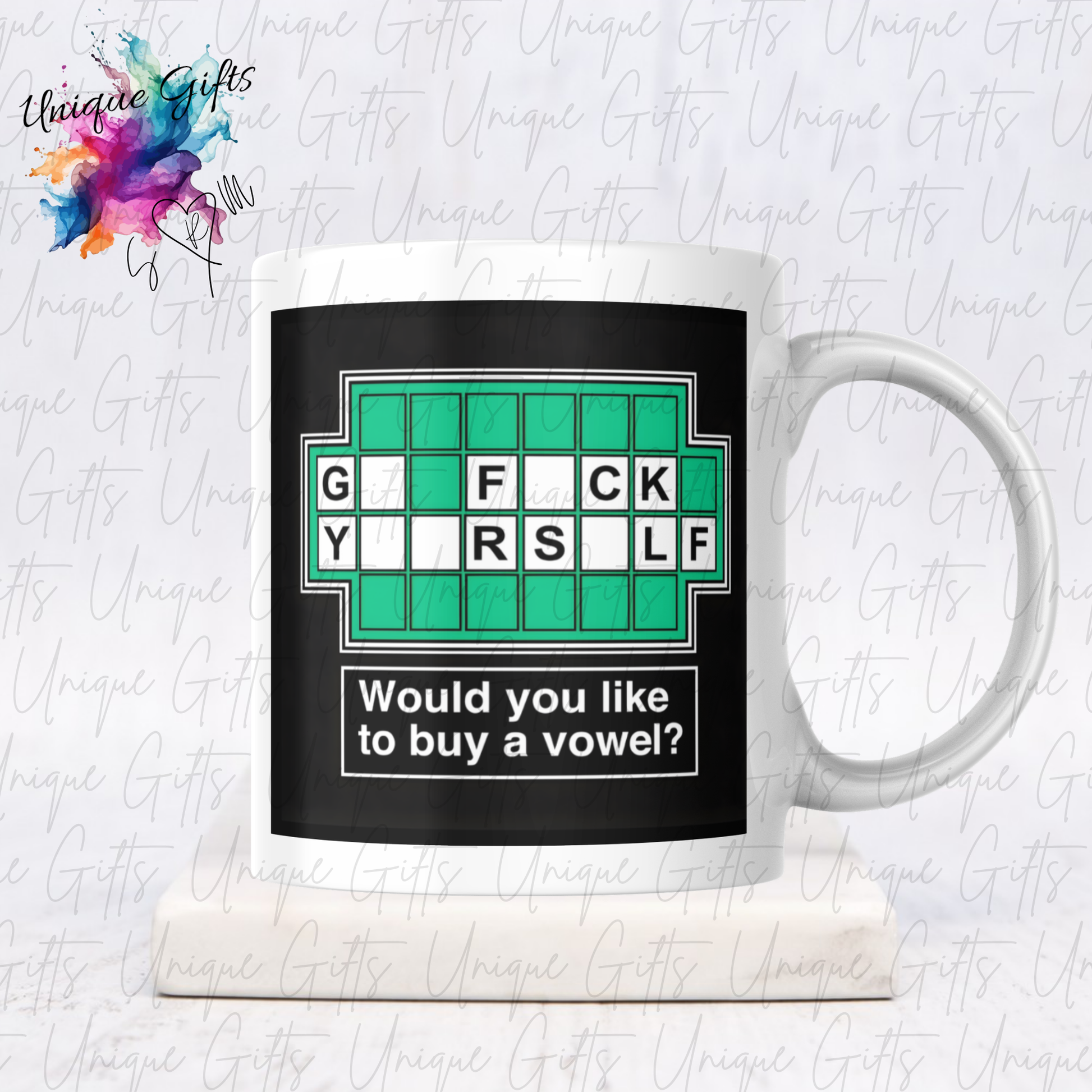 Would You Like to Buy a Vowel?” Funny Mug – Cheeky Novelty Coffee Cup Gift