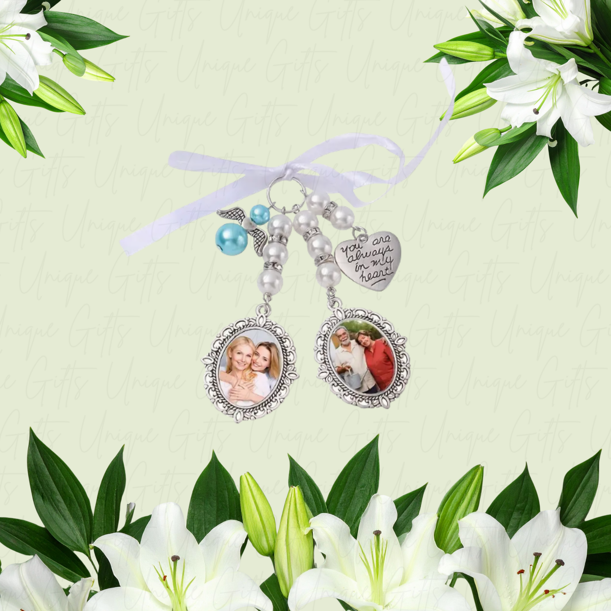 Personalised Photo Pearl Pendant for Wedding Bouquet – Bridal Remembrance Gift – Unique Gifts