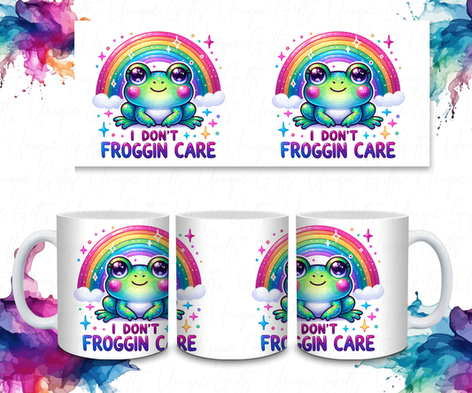 Adult Coffee Mug Featuring a Frog, I Don't Froggin Care.