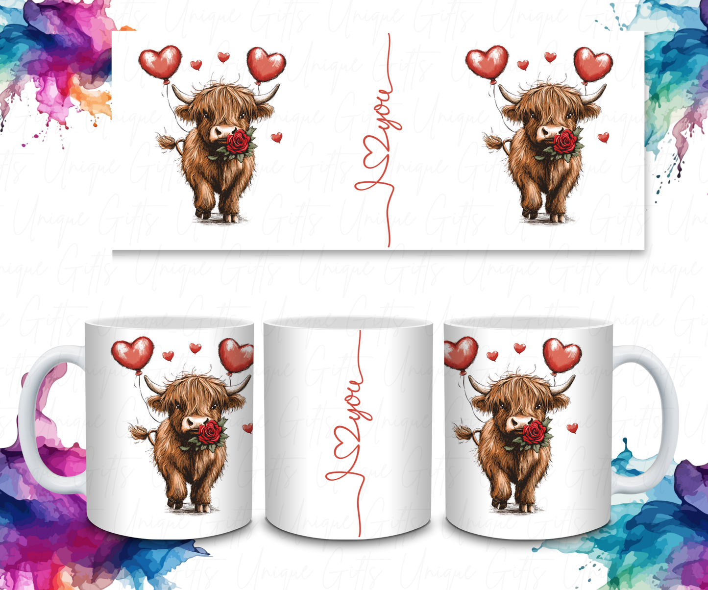 Coffee Mug Featuring A Highland Cow, I Love You.