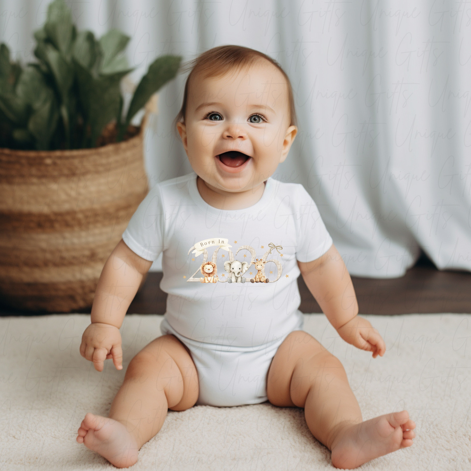 Born in 2026 Safari Animals Baby Grow | Unique Gifts
