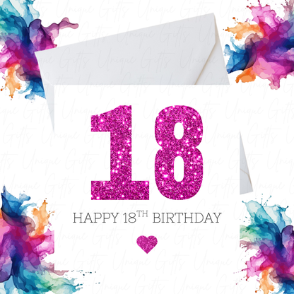Pink Number 18 Birthday Card for Her – Handmade 18th Birthday Card, Elegant Design for Daughter, Sister, or Friend