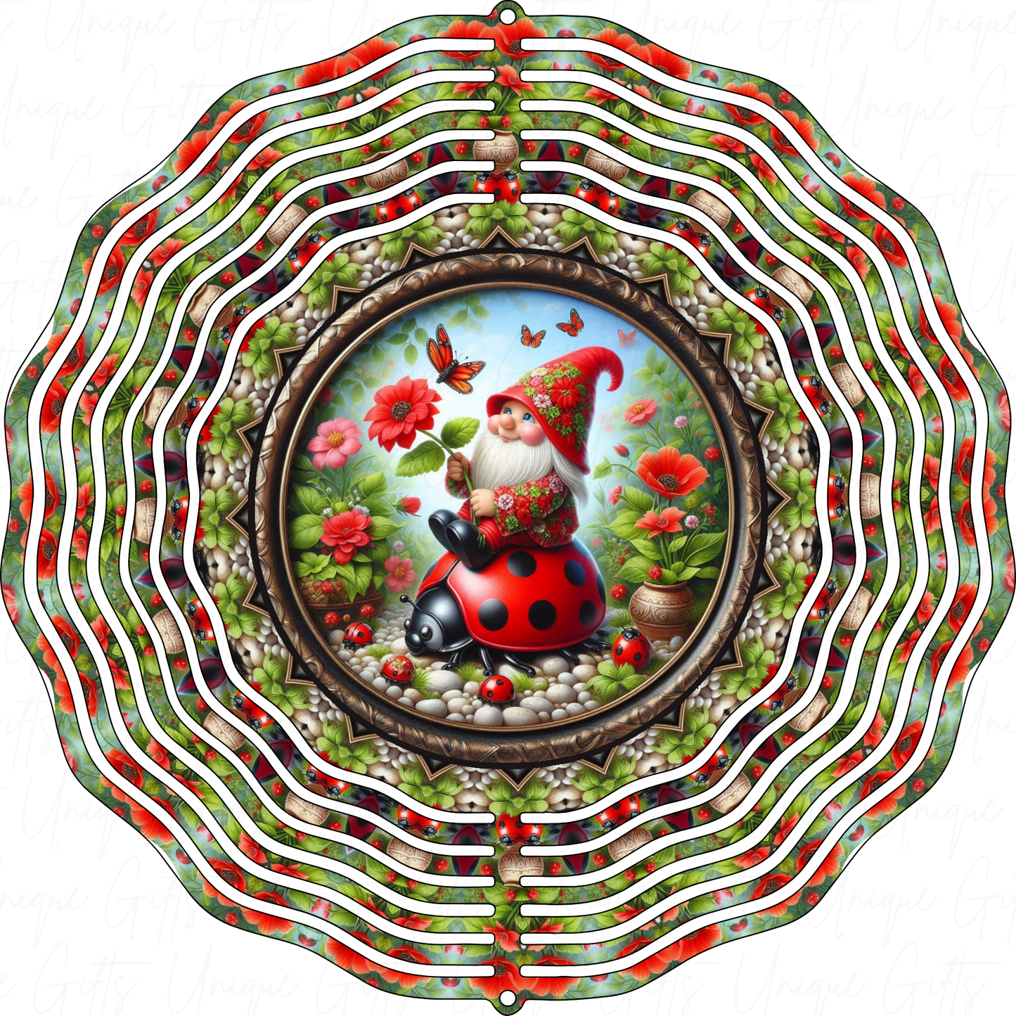 Wind Spinner Cute Gnome on Ladybird Design.