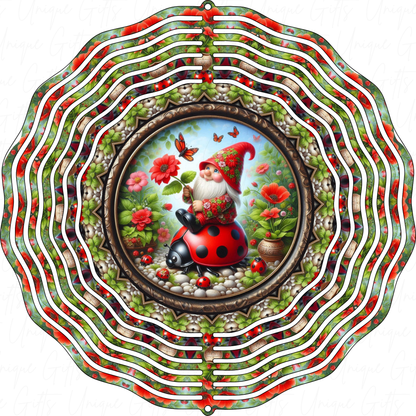 Wind Spinner Cute Gnome on Ladybird Design.