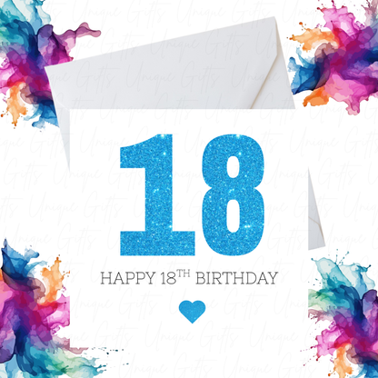 Blue Number 18 Birthday Card – Handmade 18th Birthday Card, Elegant Design for Son, Daughter, Brother, or Friend