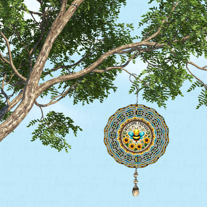 Wind Spinner Cute Bee, Welcome Friends Design.