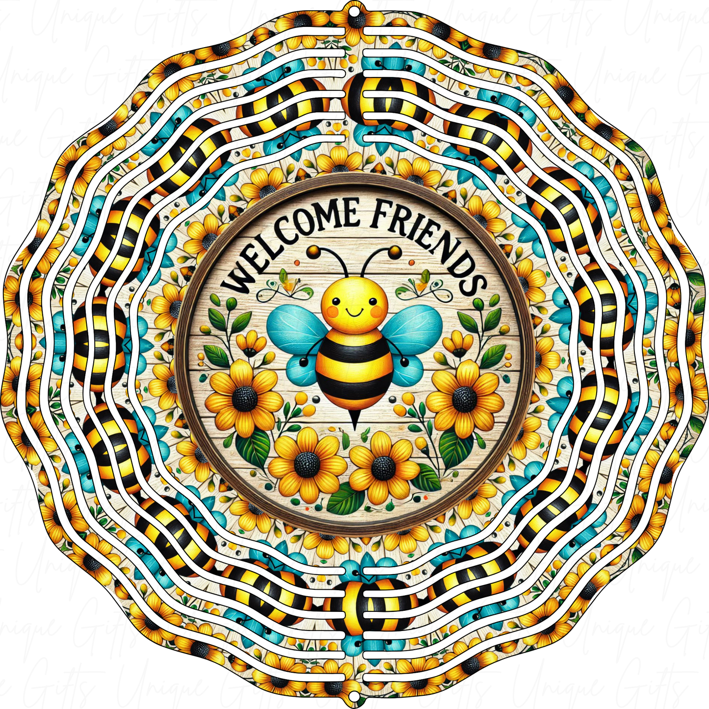 Wind Spinner Cute Bee, Welcome Friends Design.
