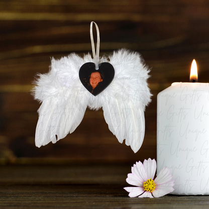 Pet Memorial Angel Wings Keepsake – Personalised Photo Decoration, Custom Remembrance Ornament Gift.