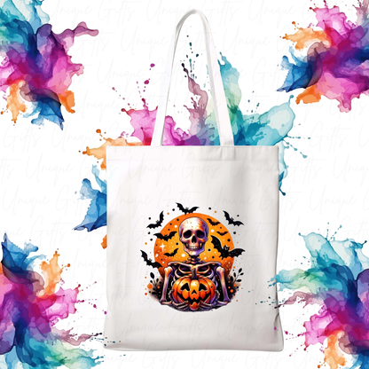 Skeleton Pumpkin Halloween Tote Bag – Spooky Reusable Trick or Treat Bag | Gothic Gift Tote UK