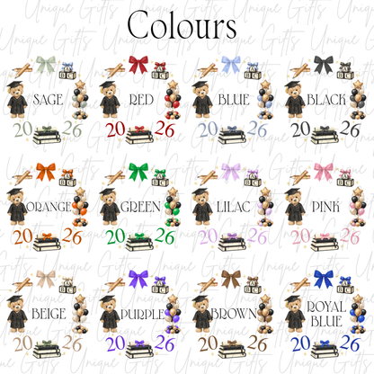 Colour options for nursery graduate 2026 card showing all 12 available text colours | Unique Gifts